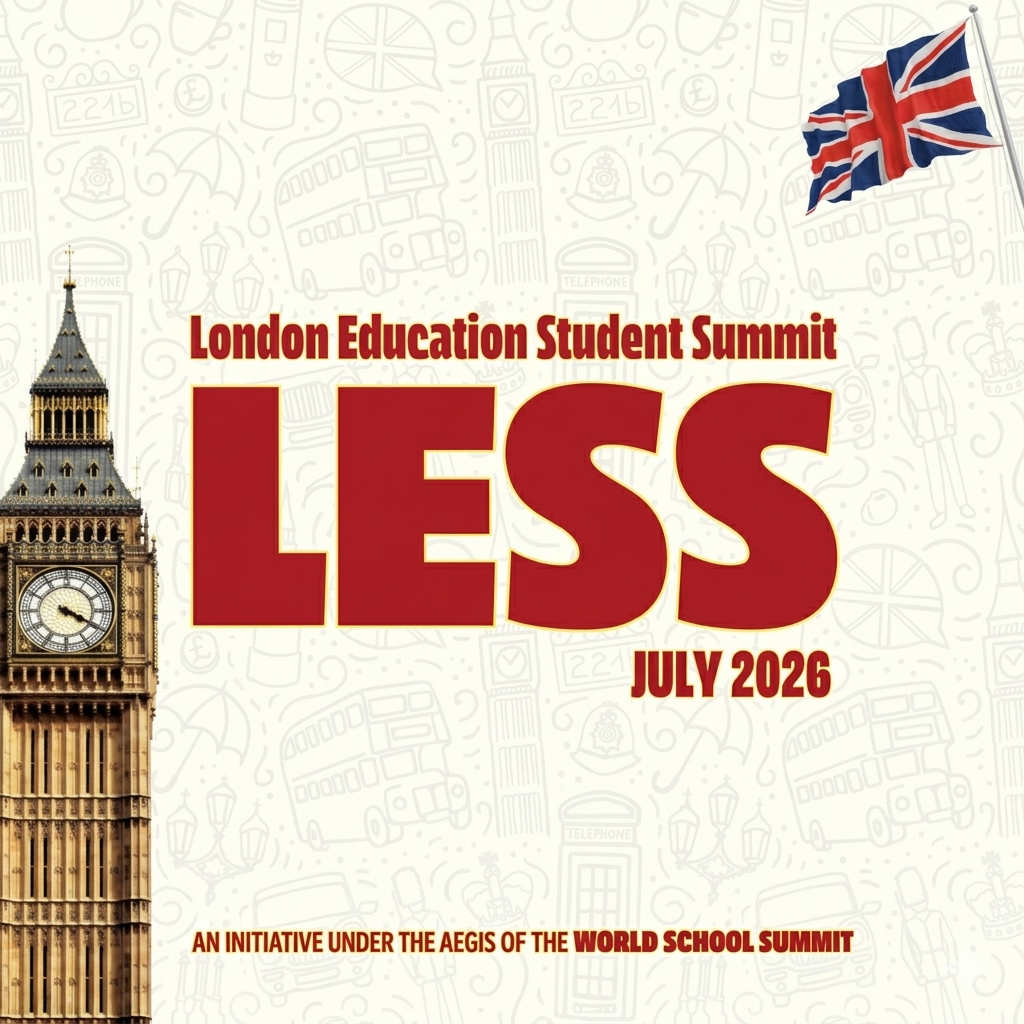 London Education Student Summit (LESS) — July 2026. Promotional banner with Big Ben and the Union Jack.